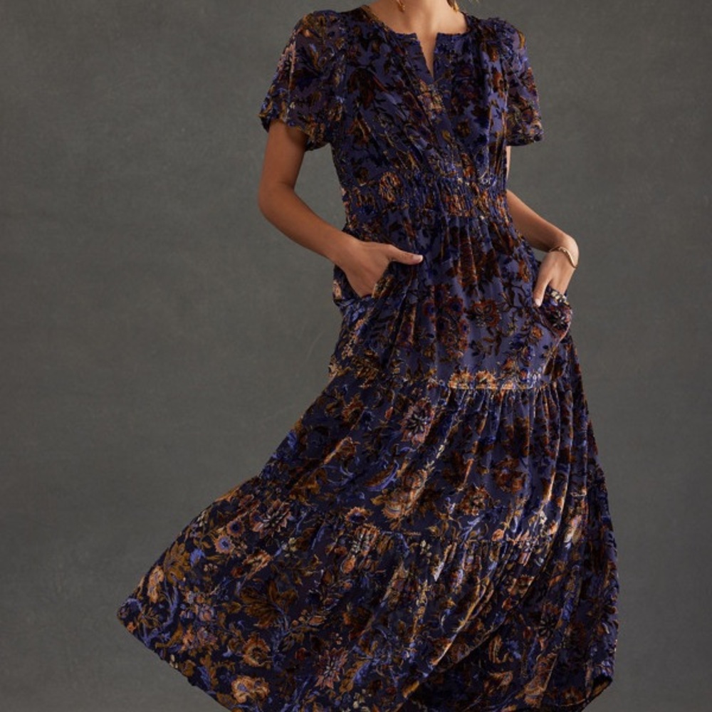 Anthropologie Somerset Dress Velvet Edition - Purple Motif